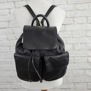 Franklin Covey Leather Backpack Black Multiple Pockets Travel Adjustable Straps